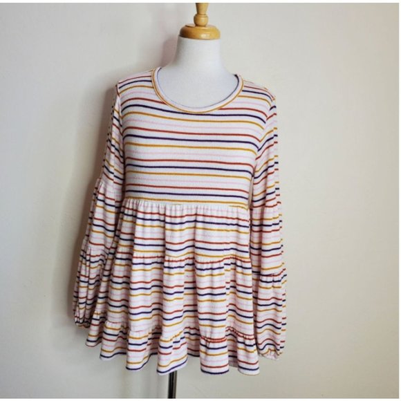 Altar'd State French terry babydoll tunic top Size XS (runs generous) ivory mult - Picture 2 of 5